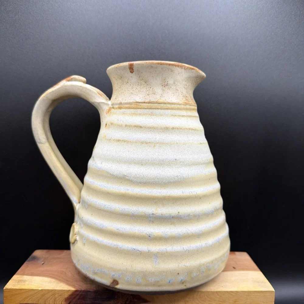 Vintage Handmade Studio Art Pottery Stoneware Beehive Pitcher Signed 7.5